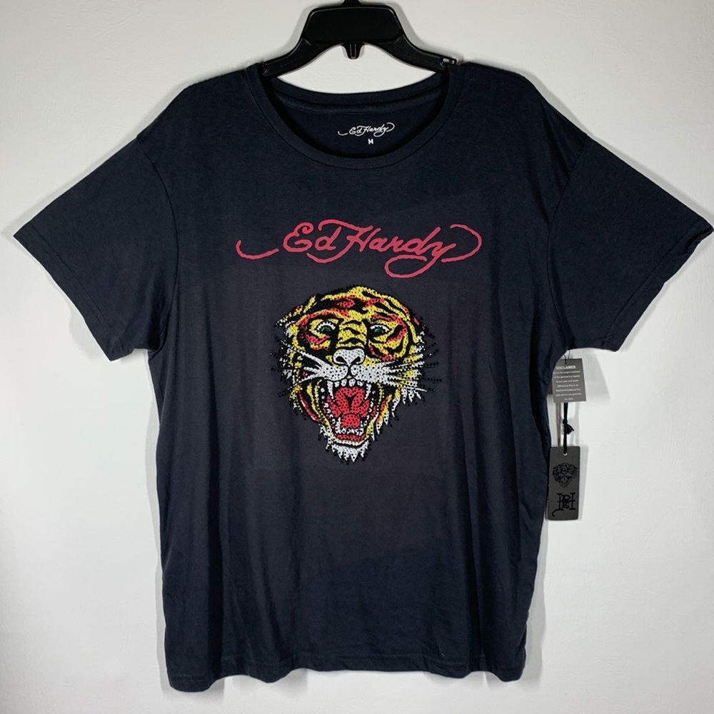 NWT Ed Hardy Sequined Tiger Short Sleeve Oversized T Shirt, M